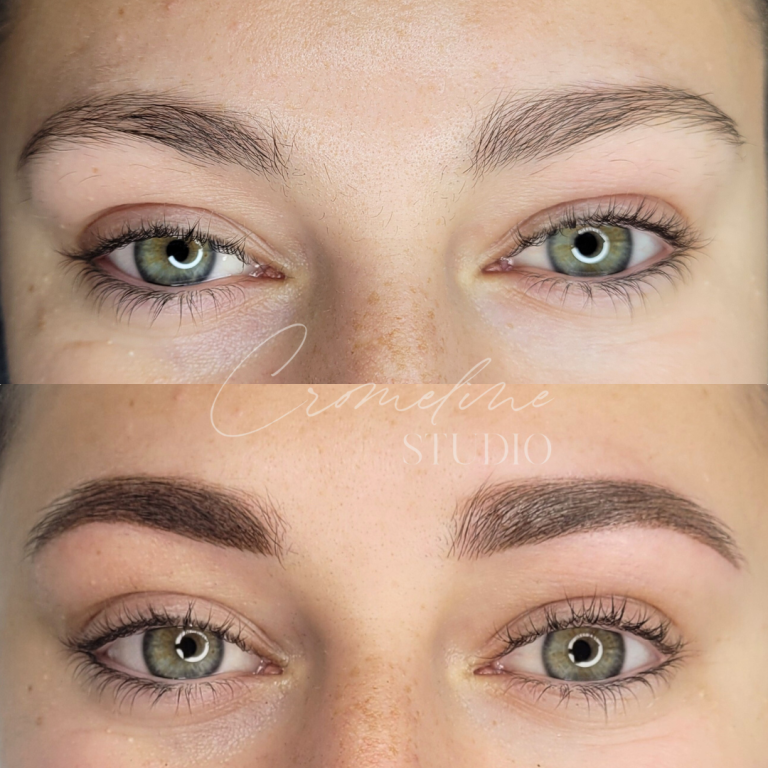 Avant / après shading des sourcils – résultat naturel – Cromeline Studio à Fougères